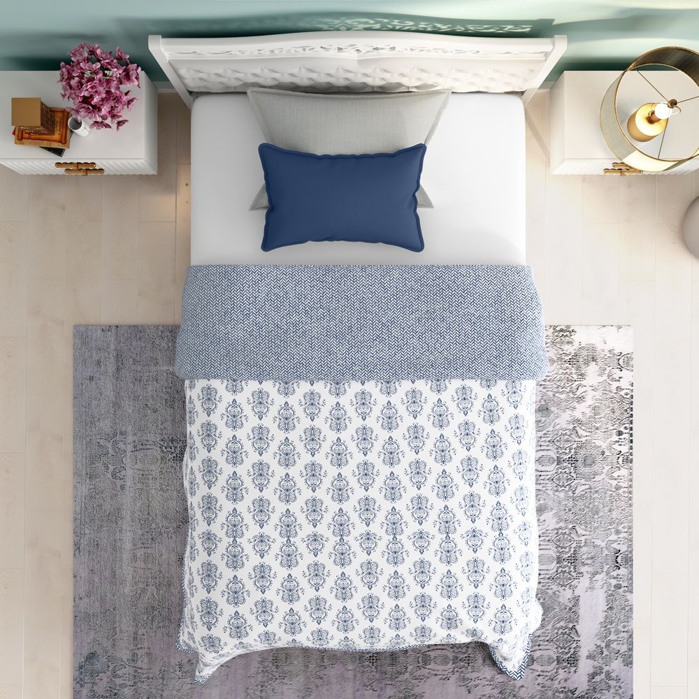 All Season Dohar | Single(90x56 Inch) | 110 GSM | 100% Cotton | Reversible Design | AC Blanket | Susane Blue
